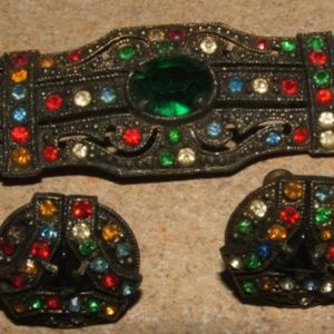 1930's Brooch & Matching Earrings Rhinestone